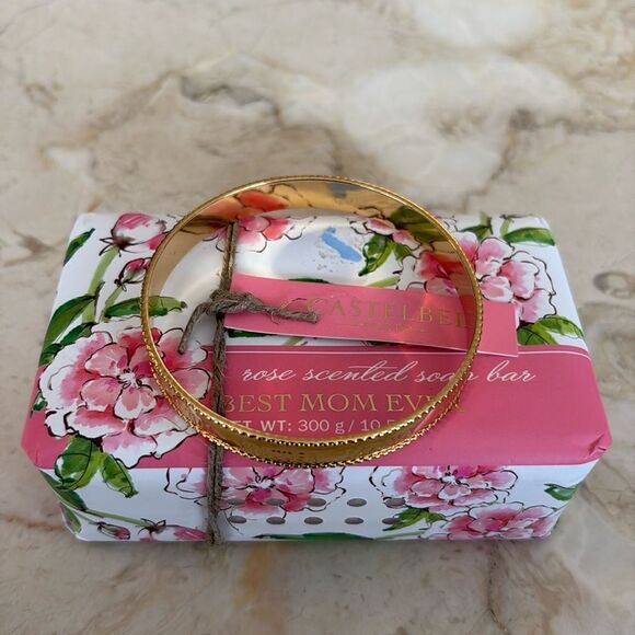 Mother Gift Set “Mother” Gold Tone Bangle & Castellbel Rose Scented Soap New - Picture 2 of 8